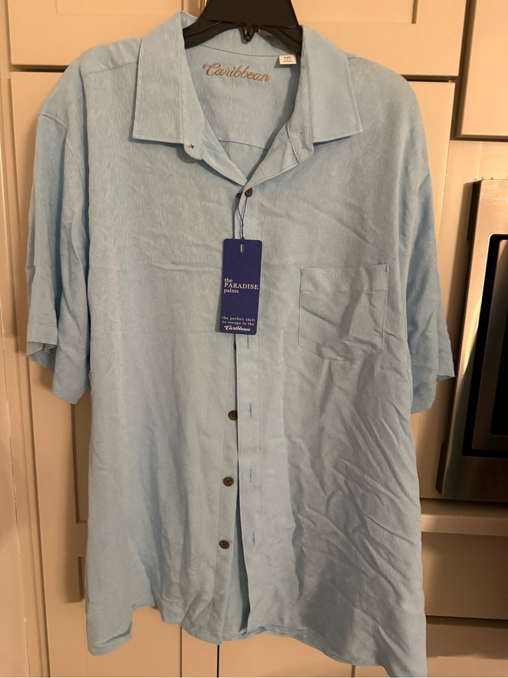 NWT Caribbean XXL Aqua blue Hawaiian short sleeve button up shirt mens
